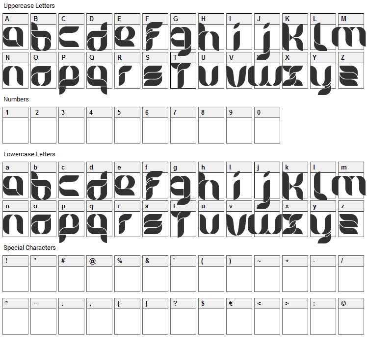 Alice Font Character Map