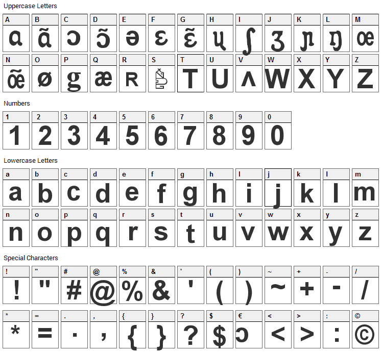 Apicar Font Character Map