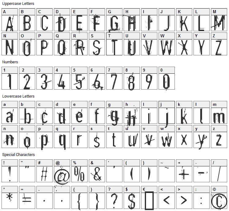 Astonished Font Character Map