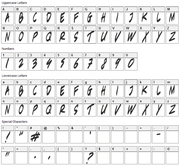Berantas Korupsi Font Character Map