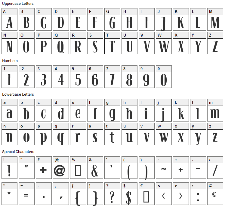 Bloc Font Character Map