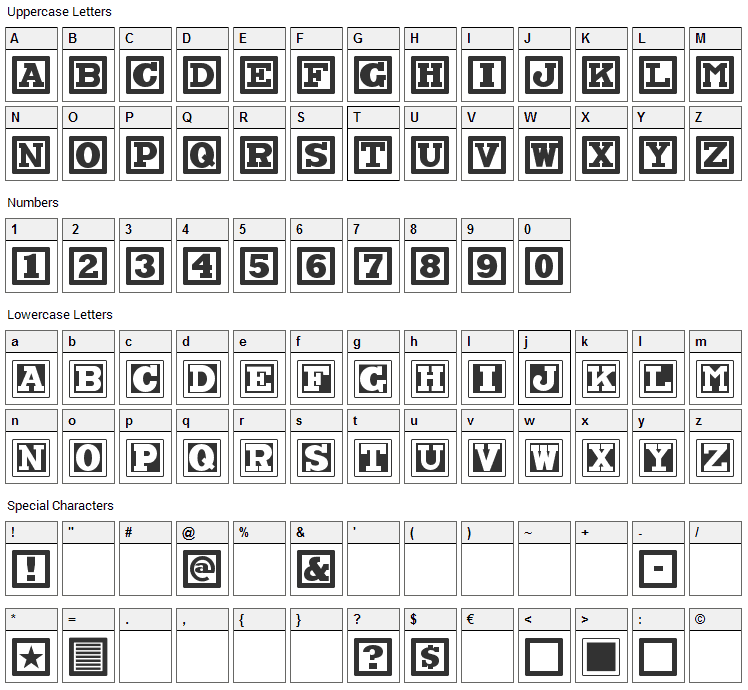 ChockABlockNF Font Character Map