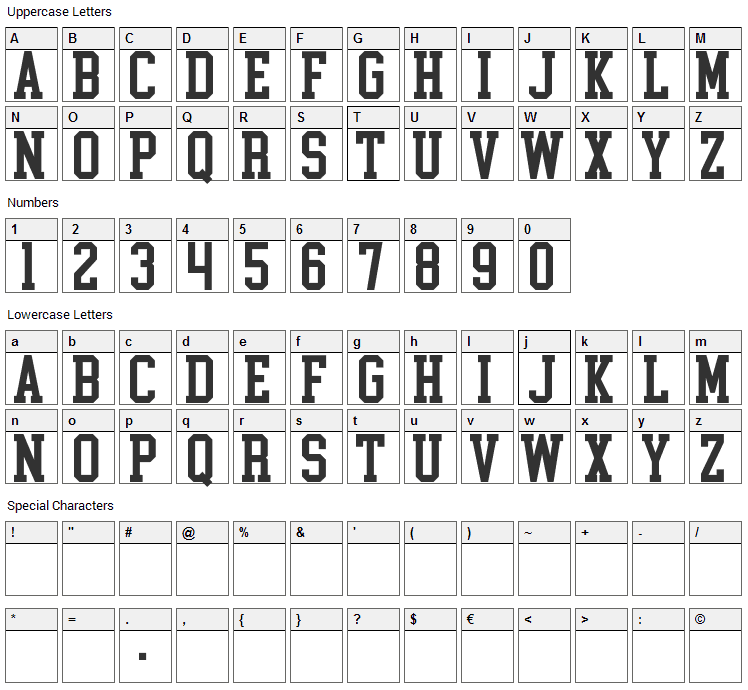 College Block Font Character Map