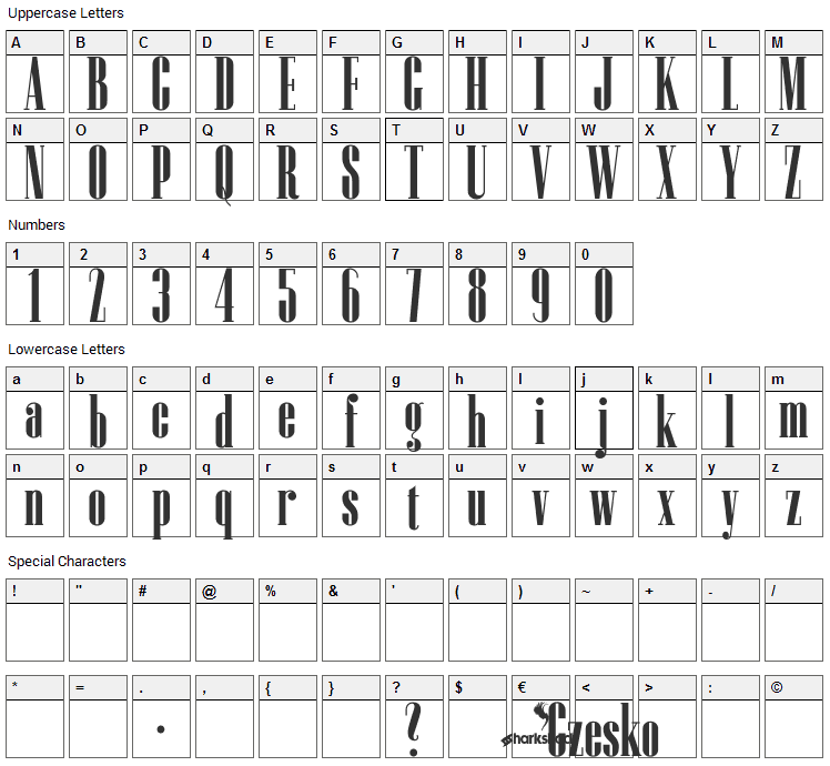 Czesko Font Character Map