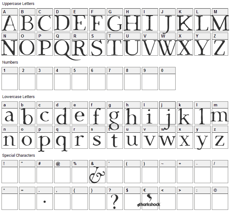 Dark & Black Font Character Map