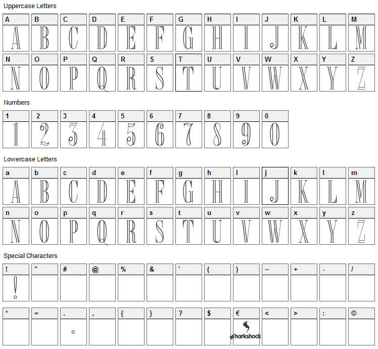 Delacorso Outlines Font Character Map