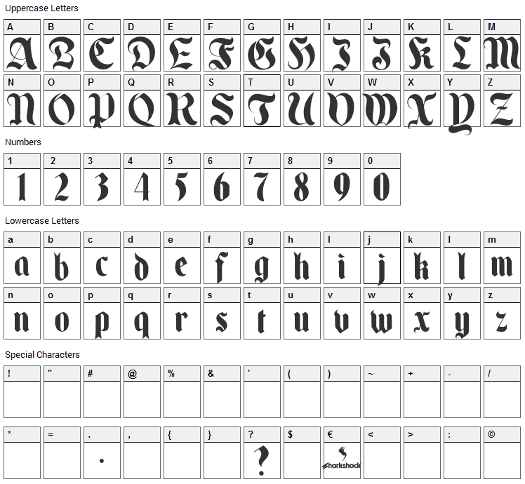 Enchanted Land DS Font Character Map