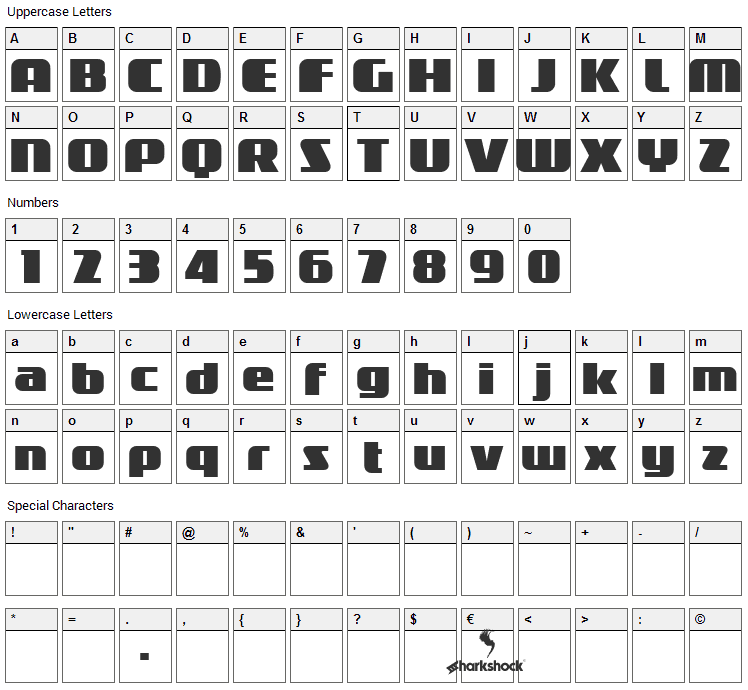 Galaxus Font Character Map