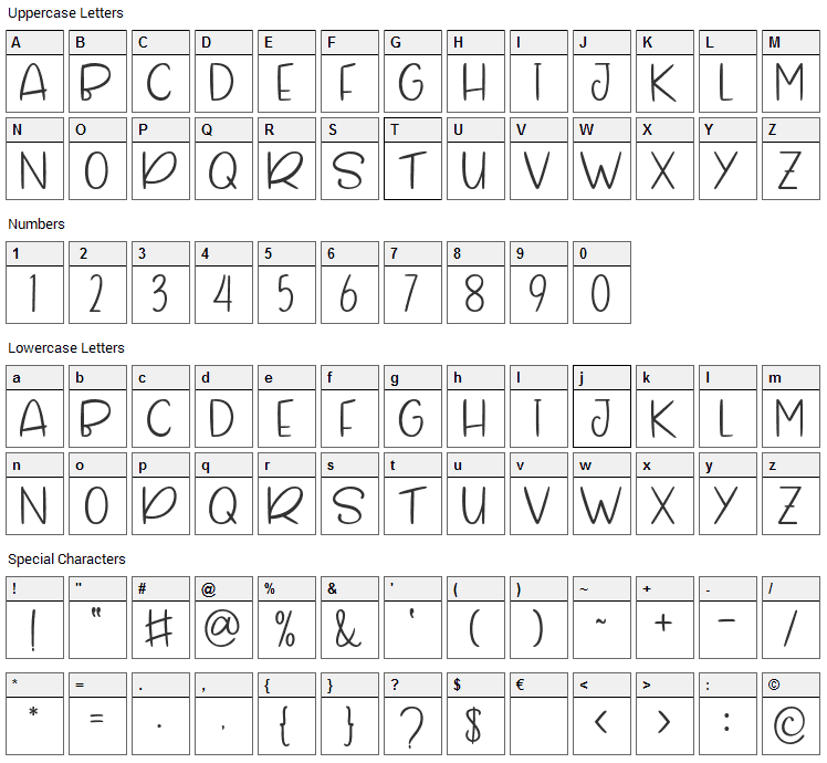 Gillmore Font Character Map