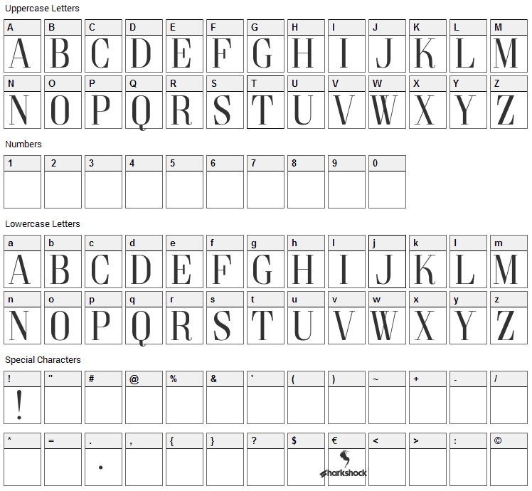 Goldoni Font Character Map