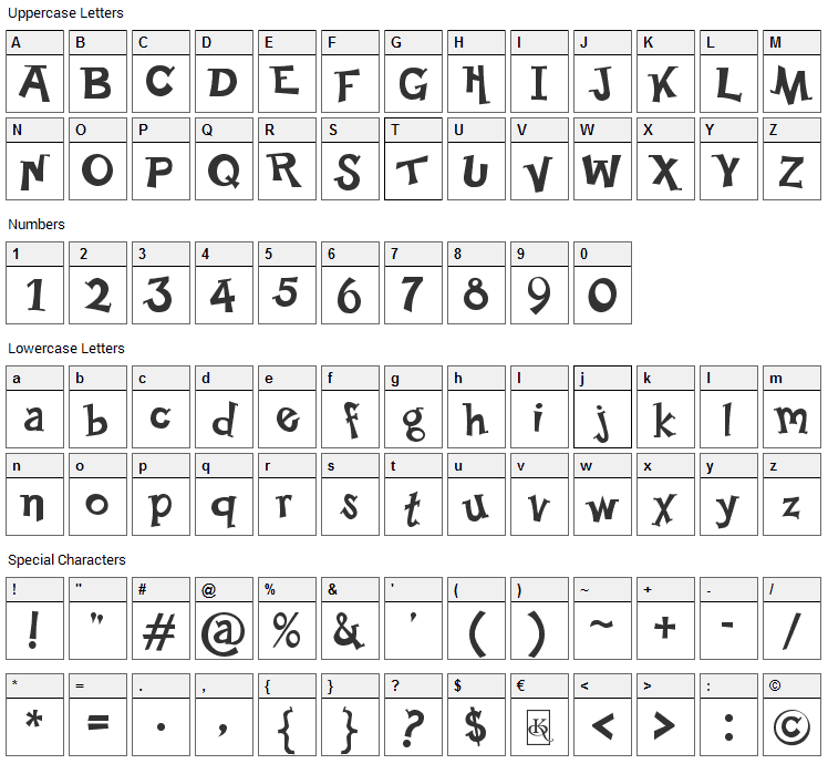 Happy Serif Font Character Map