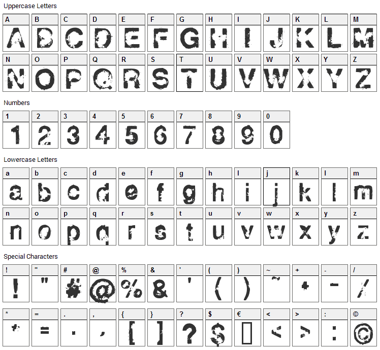 HorsePuke Font Character Map