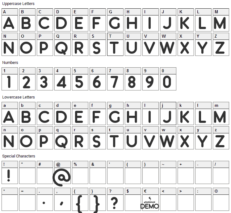 Konigsberg Font Character Map