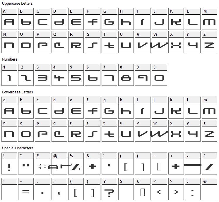 Lunasequent Font Character Map