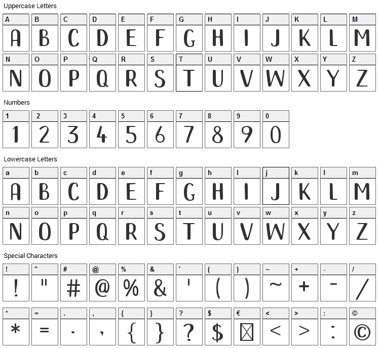 Mango Chutney Font Character Map
