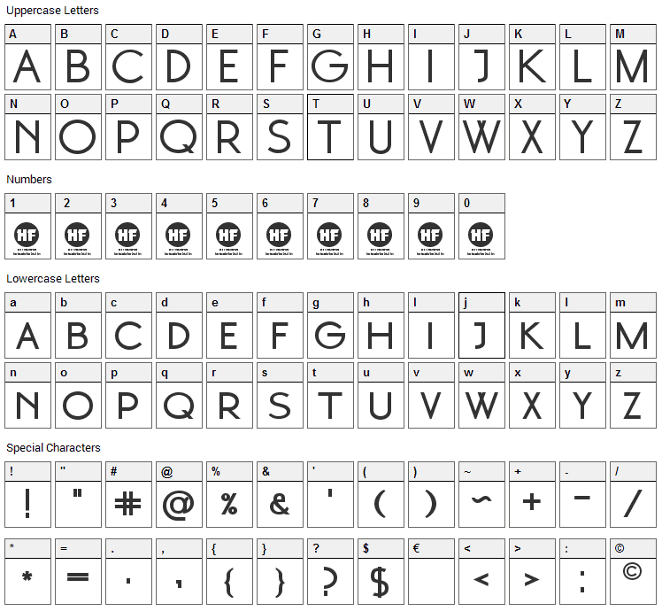 Moonglade Font Character Map