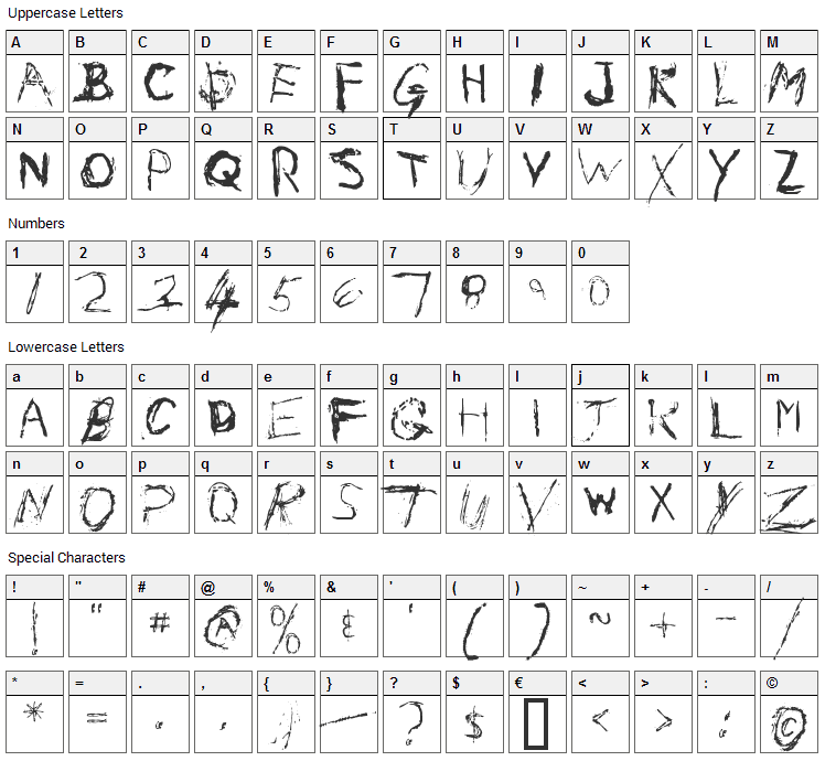 Nail Scratch Font Character Map