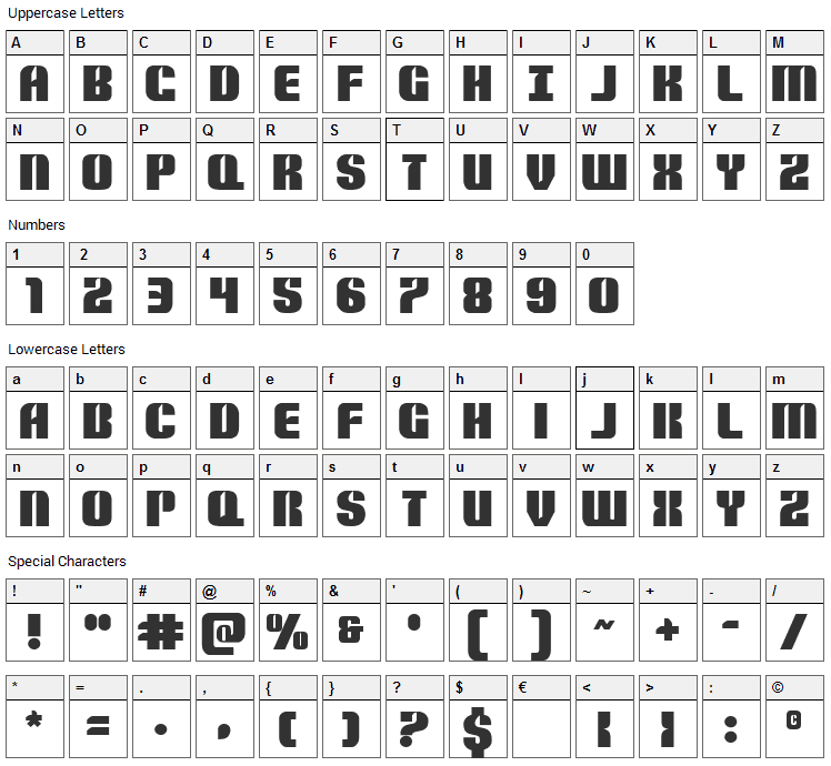 Nightwraith Font Character Map