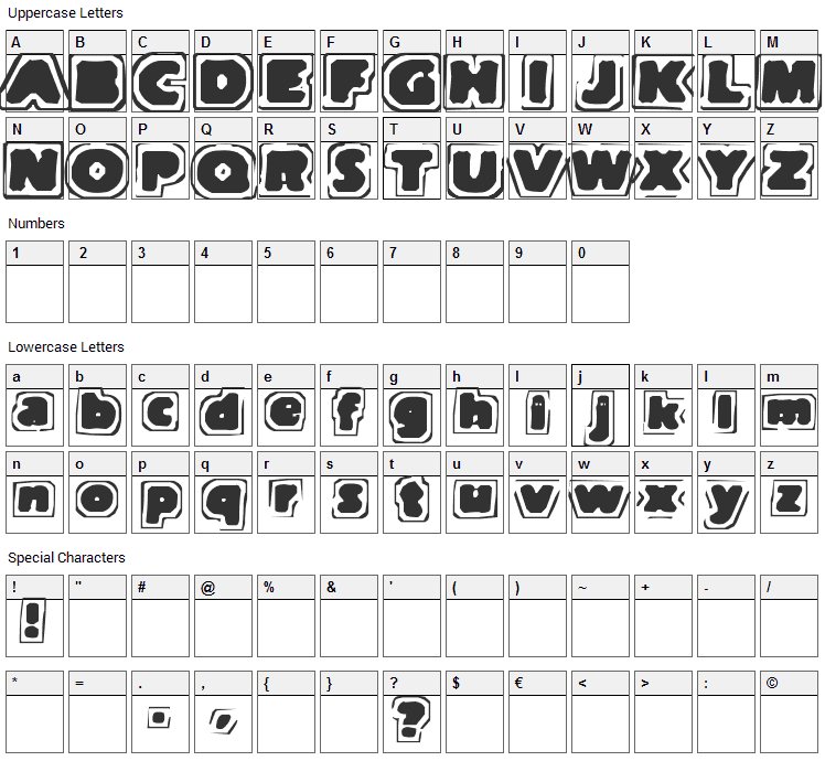 Note of Terror Font Character Map