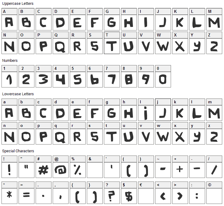Original Olinda Style Font Character Map