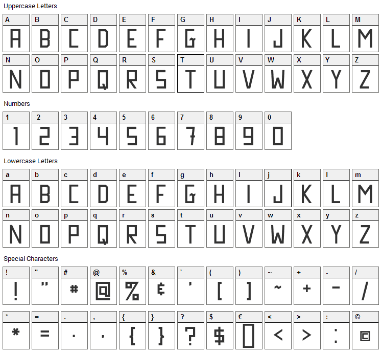 Pastelaria Font Character Map