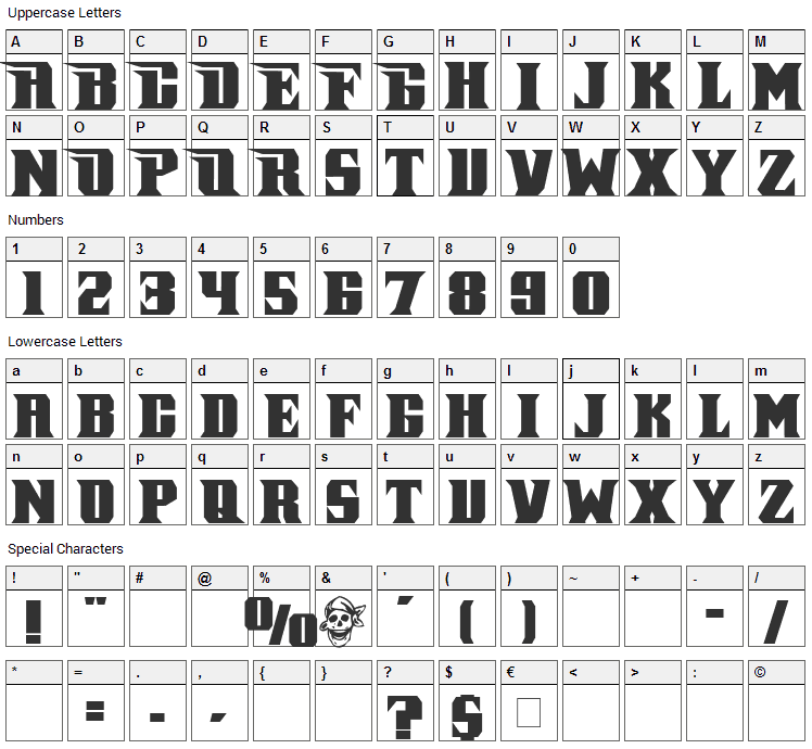 Pirate Keg Font Character Map