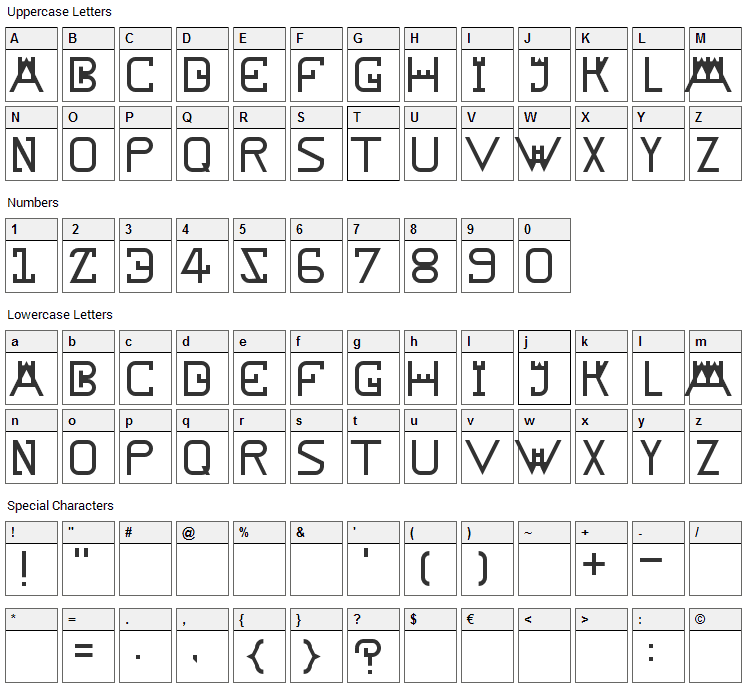 Rampart Font Character Map