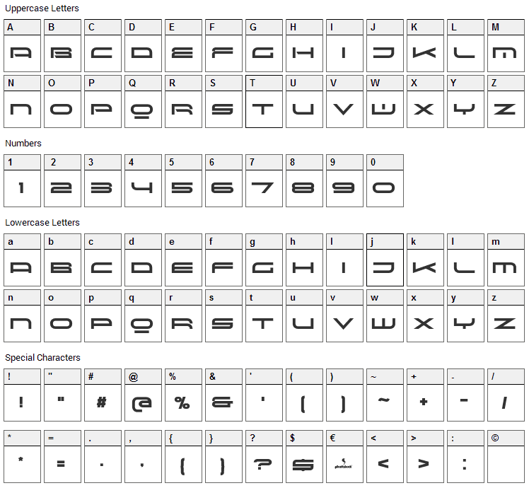 Red Seven Font Character Map