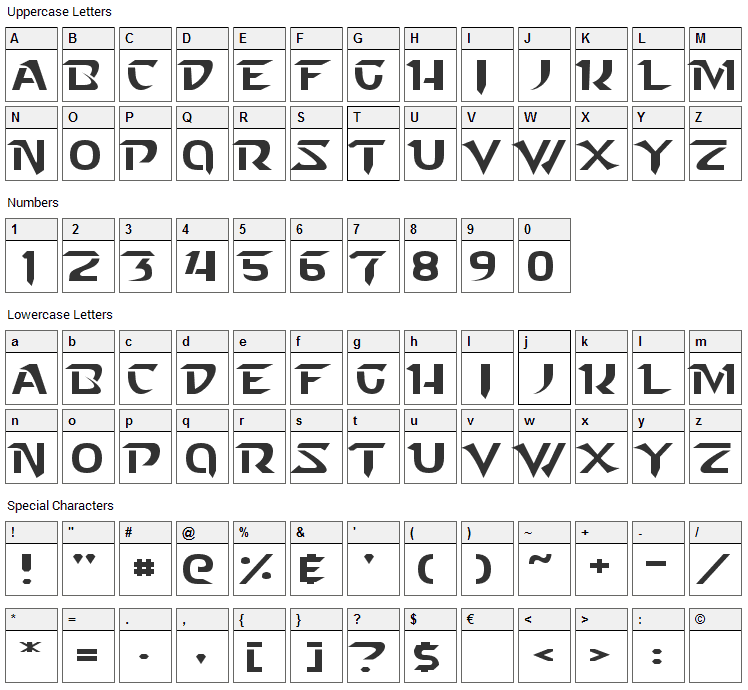 Starcraft Font Character Map