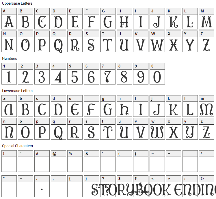 Storybook Ending Font Character Map