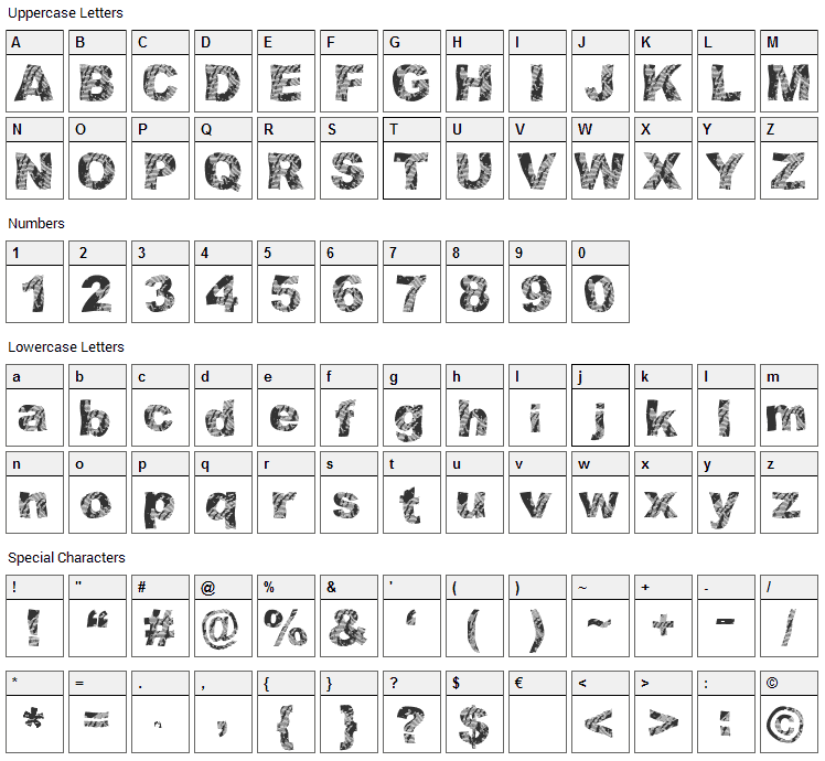 Strippindirty Font Character Map