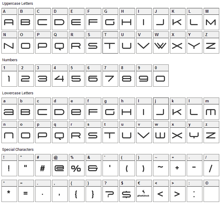 Suissnord Font Character Map