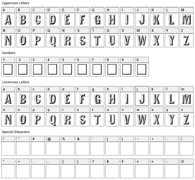 Tejaratchi Font Character Map