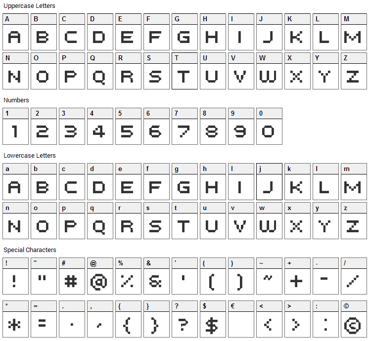 Tempesta Five Font Character Map
