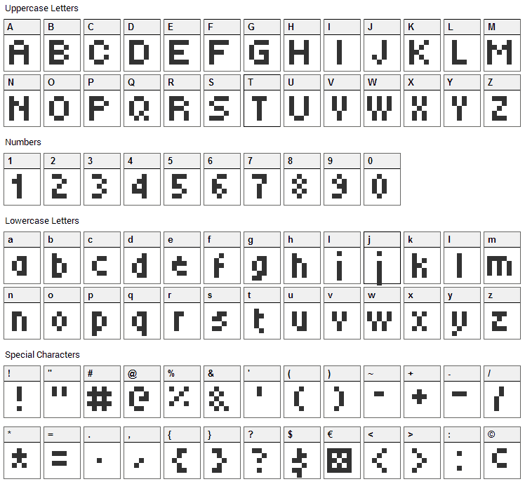 Tiny5 Font Character Map