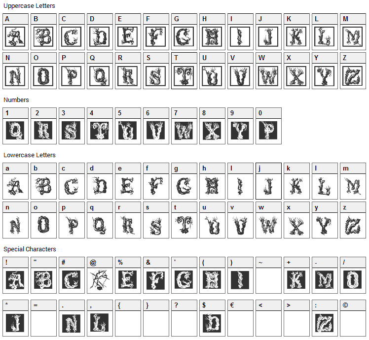 free fonts glyphs tree