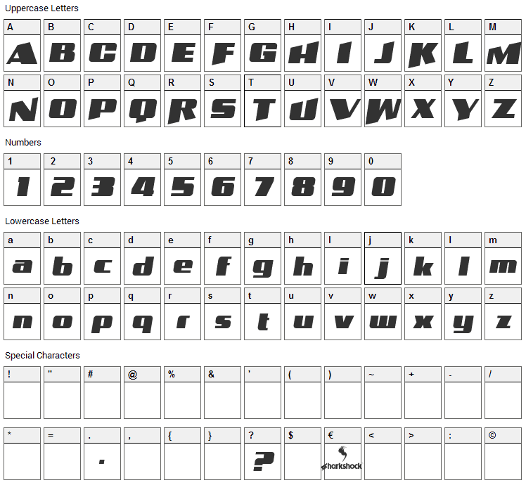 Vortax Font Character Map