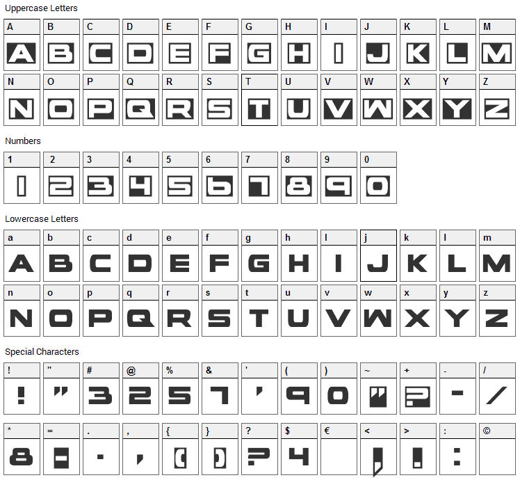 Voxbox Font Character Map