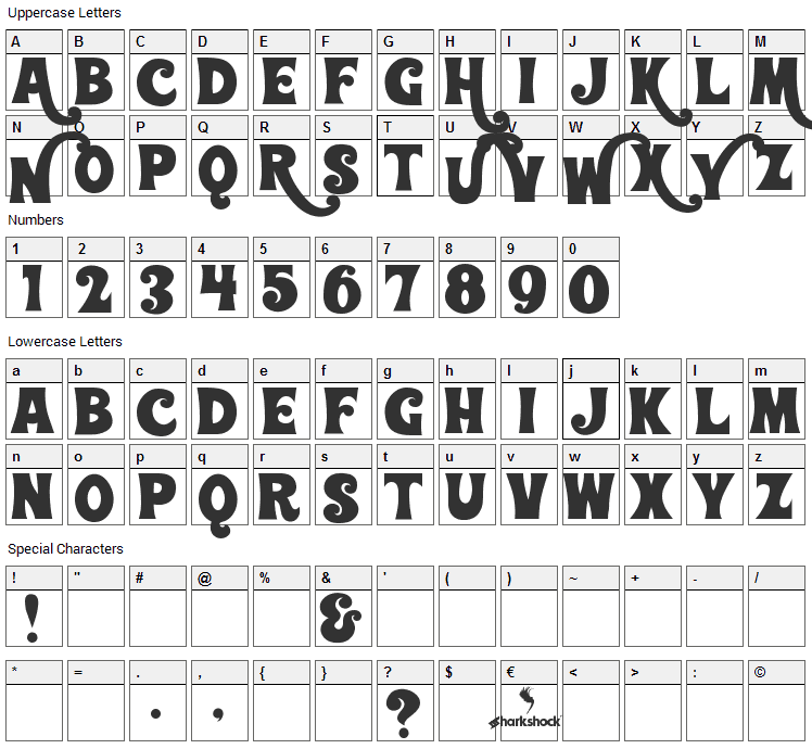 Wonderbar Font Character Map